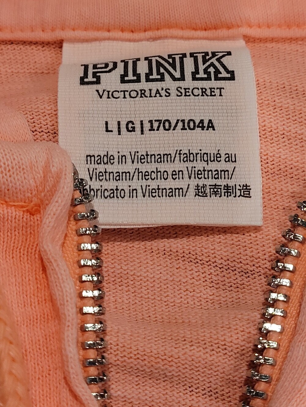 PINK Victoria’s Secret Women’s L Coral Peach Full Zip Hoodie Lightweight 2023 - Picture 6 of 7